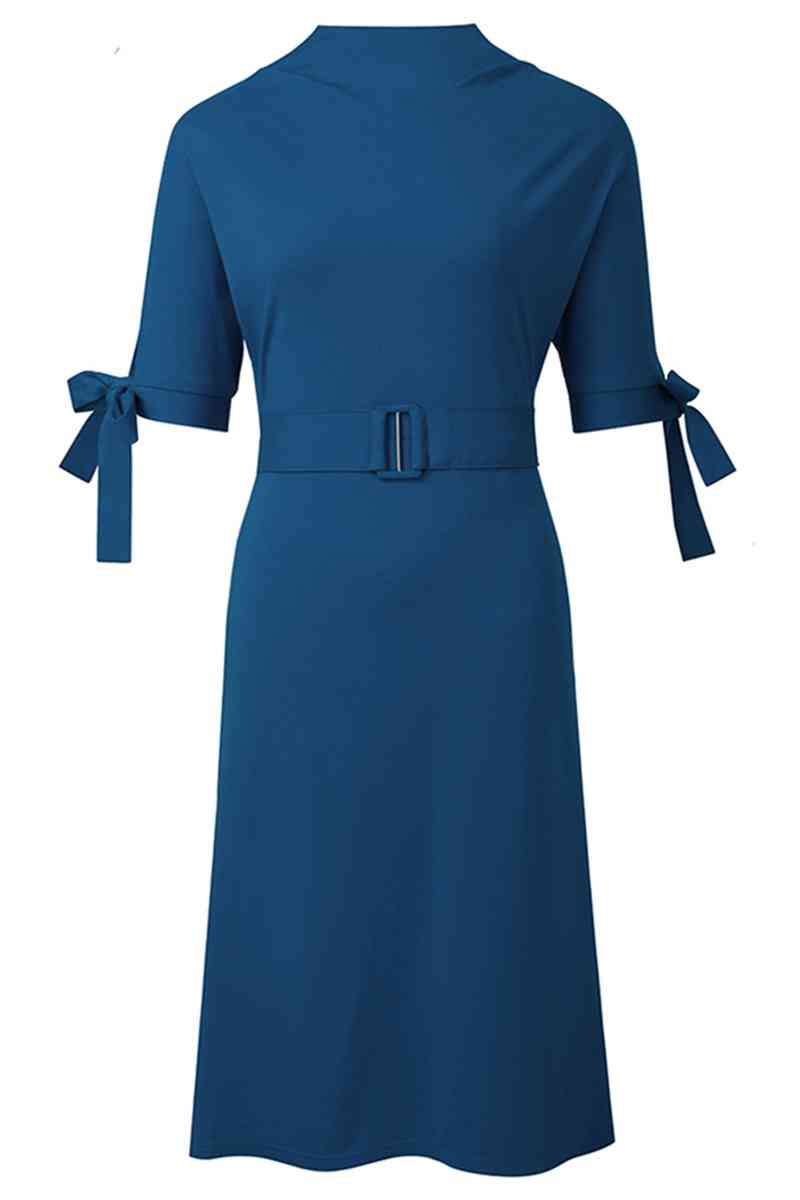 Round Neck Tie Sleeve Half Sleeve Dress - TRENDMELO