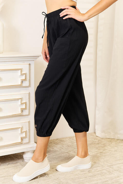 Double Take Decorative Button Cropped Pants - TRENDMELO