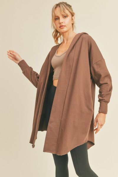 Kimberly C Open Front Longline Hooded Cardigan - TRENDMELO