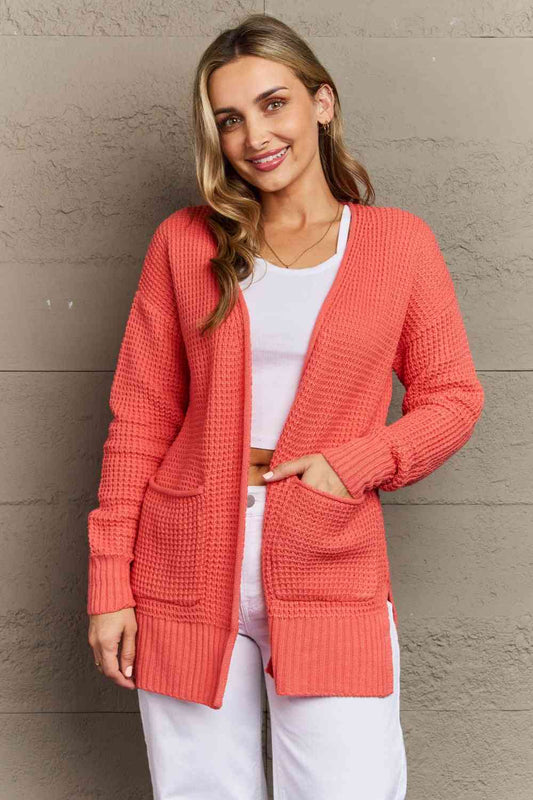 Zenana Bright & Cozy Full Size Waffle Knit Cardigan - TRENDMELO