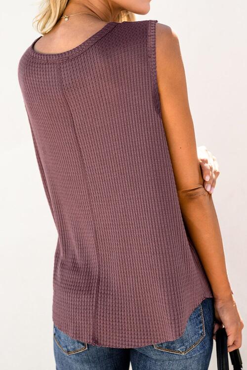 Waffle Knit Round Neck Tank - TRENDMELO