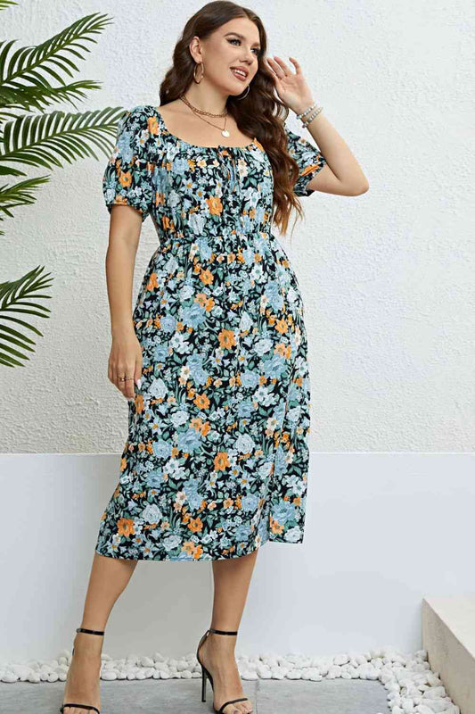 Floral Split Short Sleeve Dress - TRENDMELO