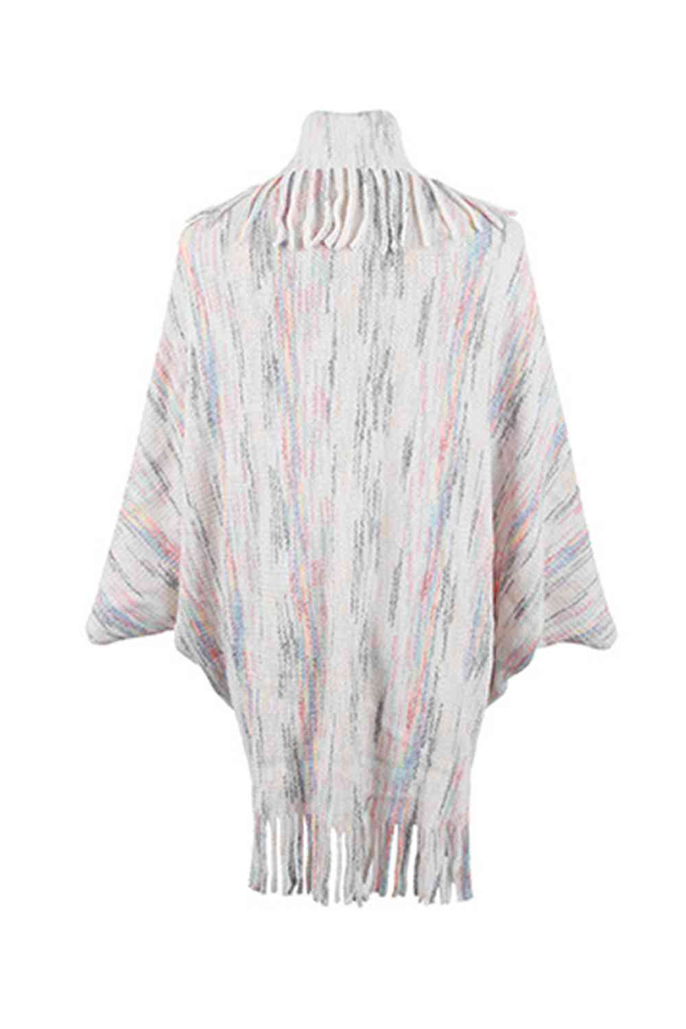 Fringe Detail Printed Poncho - TRENDMELO