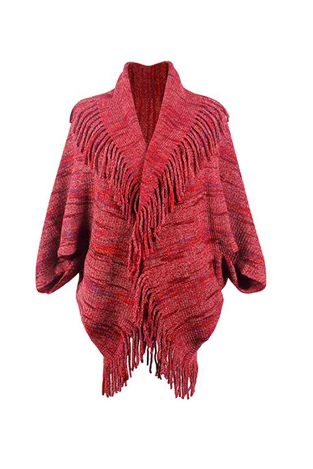 Fringe Detail Printed Poncho - TRENDMELO