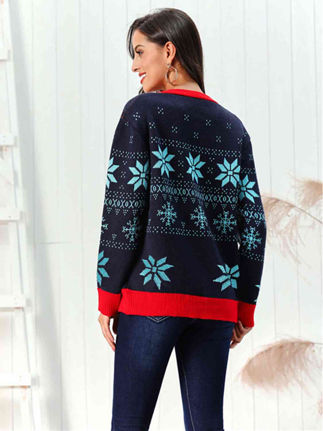 Snowflake Pattern Button Down Cardigan - TRENDMELO