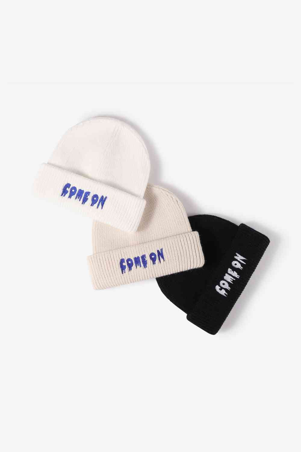 COME ON Embroidered Cuff Knit Beanie - TRENDMELO