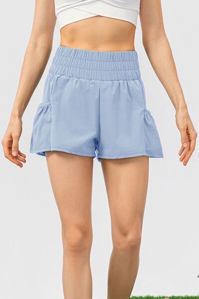 Elastic Waist Pocketed Active Shorts - TRENDMELO