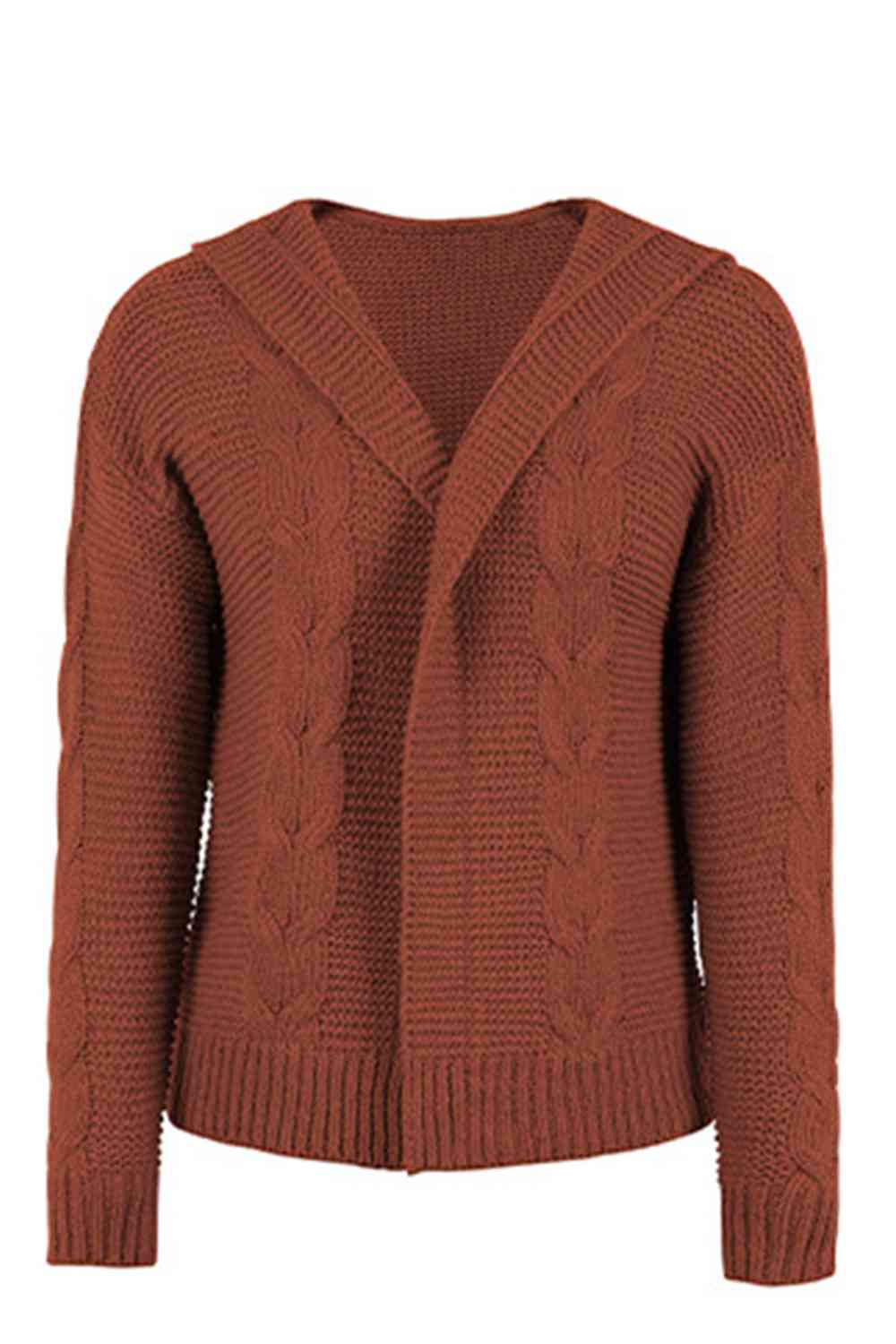 Cable-Knit Dropped Shoulder Hooded Cardigan - TRENDMELO