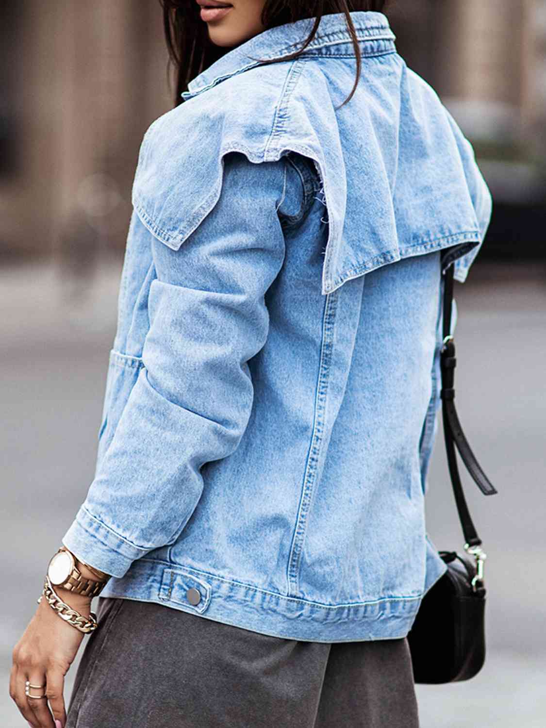 Collared Neck Button Down Denim Jacket - TRENDMELO