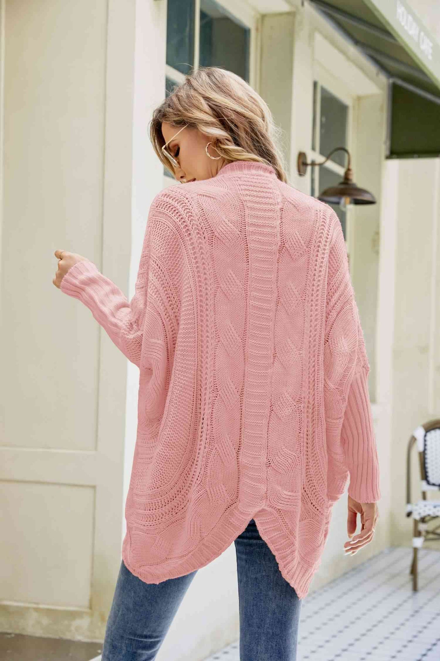 Mixed Knit Open Front Dolman Sleeve Cardigan - TRENDMELO