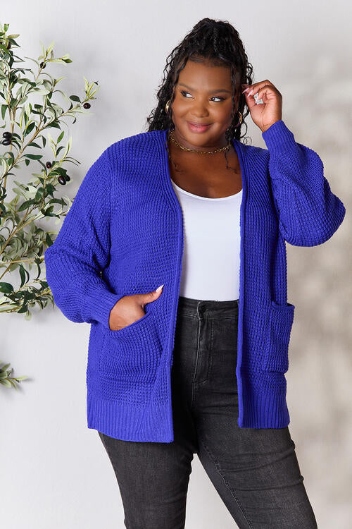 Zenana Full Size Waffle-Knit Open Front Cardigan - TRENDMELO