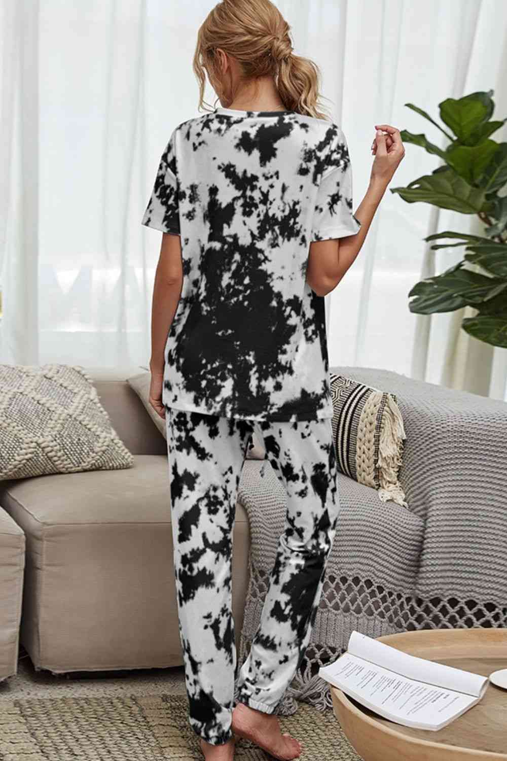 Tie-Dye Tee and Drawstring Waist Joggers Lounge Set - TRENDMELO