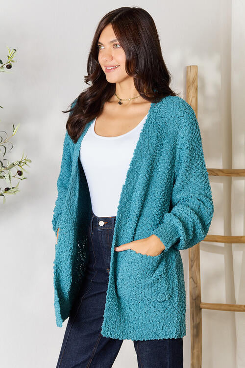 Zenana Falling For You Full Size Open Front Cardigan with Pockets - TRENDMELO