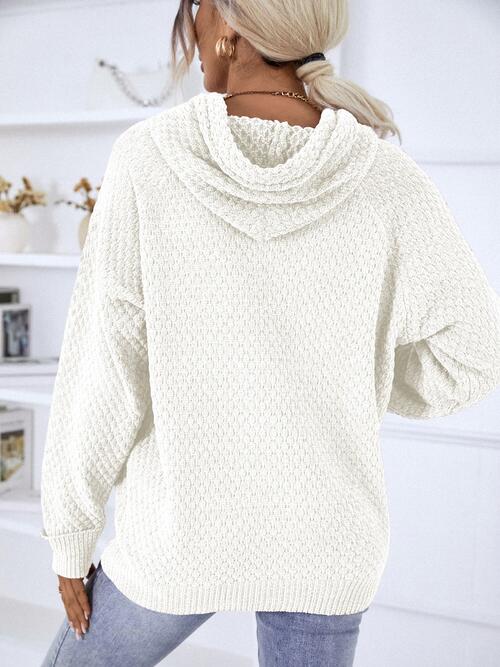 Texture Drawstring Long Sleeve Hooded Sweater - TRENDMELO