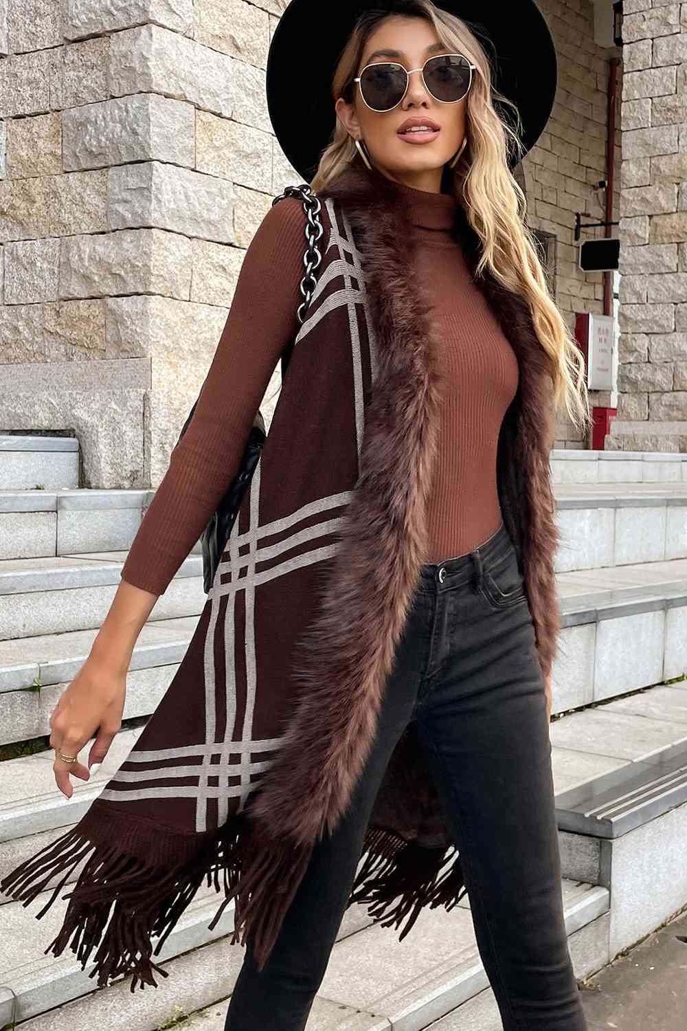 Sleeveless Fringe Detail Cardigan - TRENDMELO