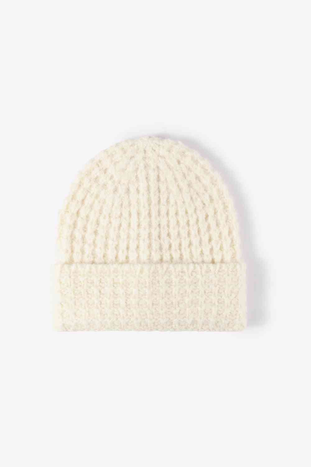 Waffle-Knit Cuff Beanie - TRENDMELO