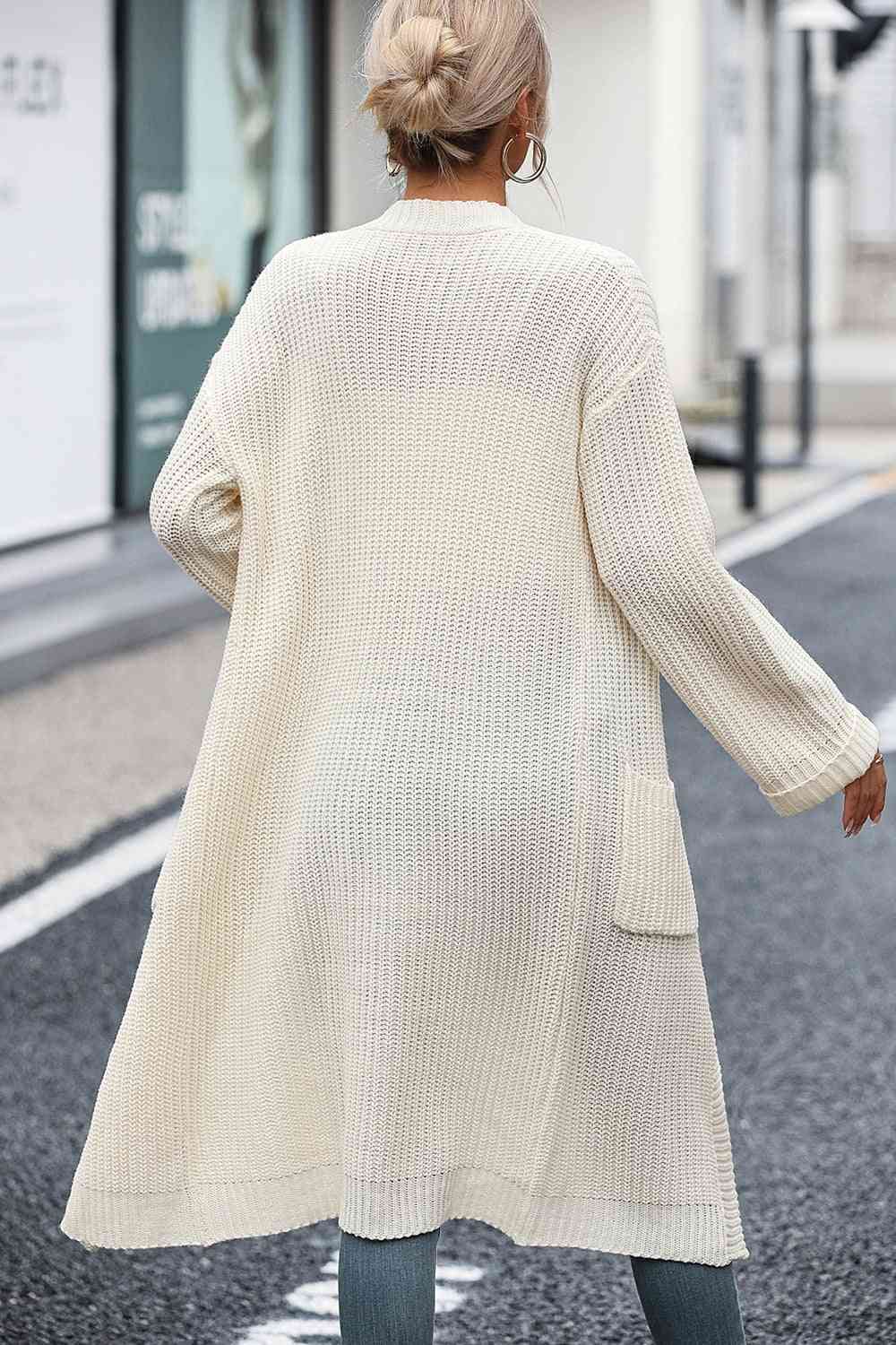 Dropped Shoulder Long Sleeve Cardigan with Pocket - TRENDMELO