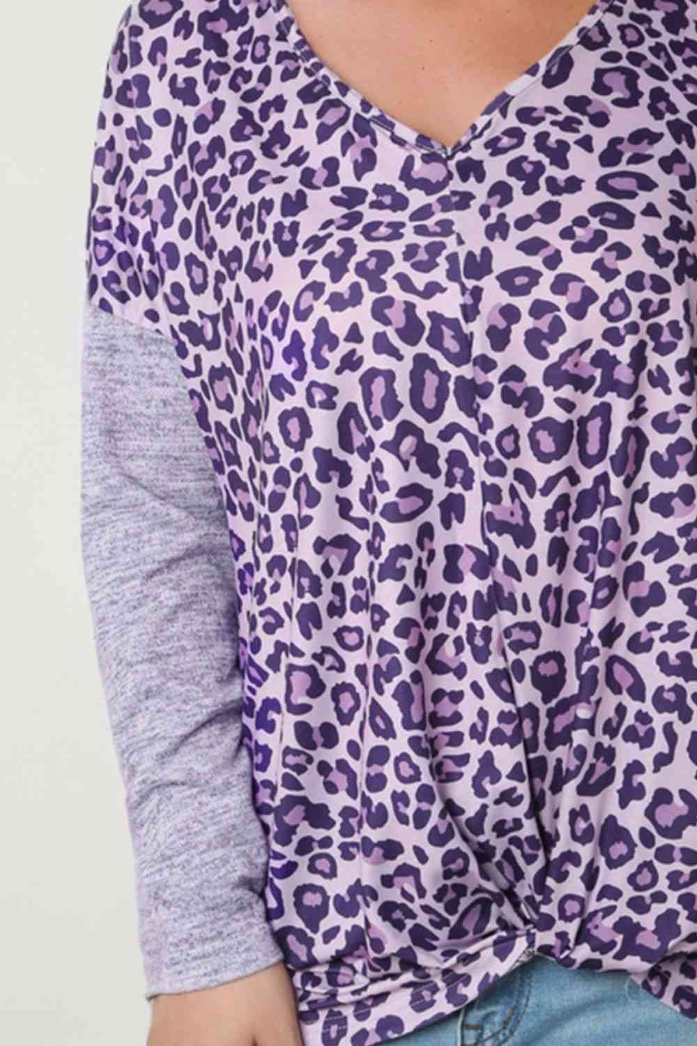 Leopard V-Neck Long Sleeve T-Shirt - TRENDMELO