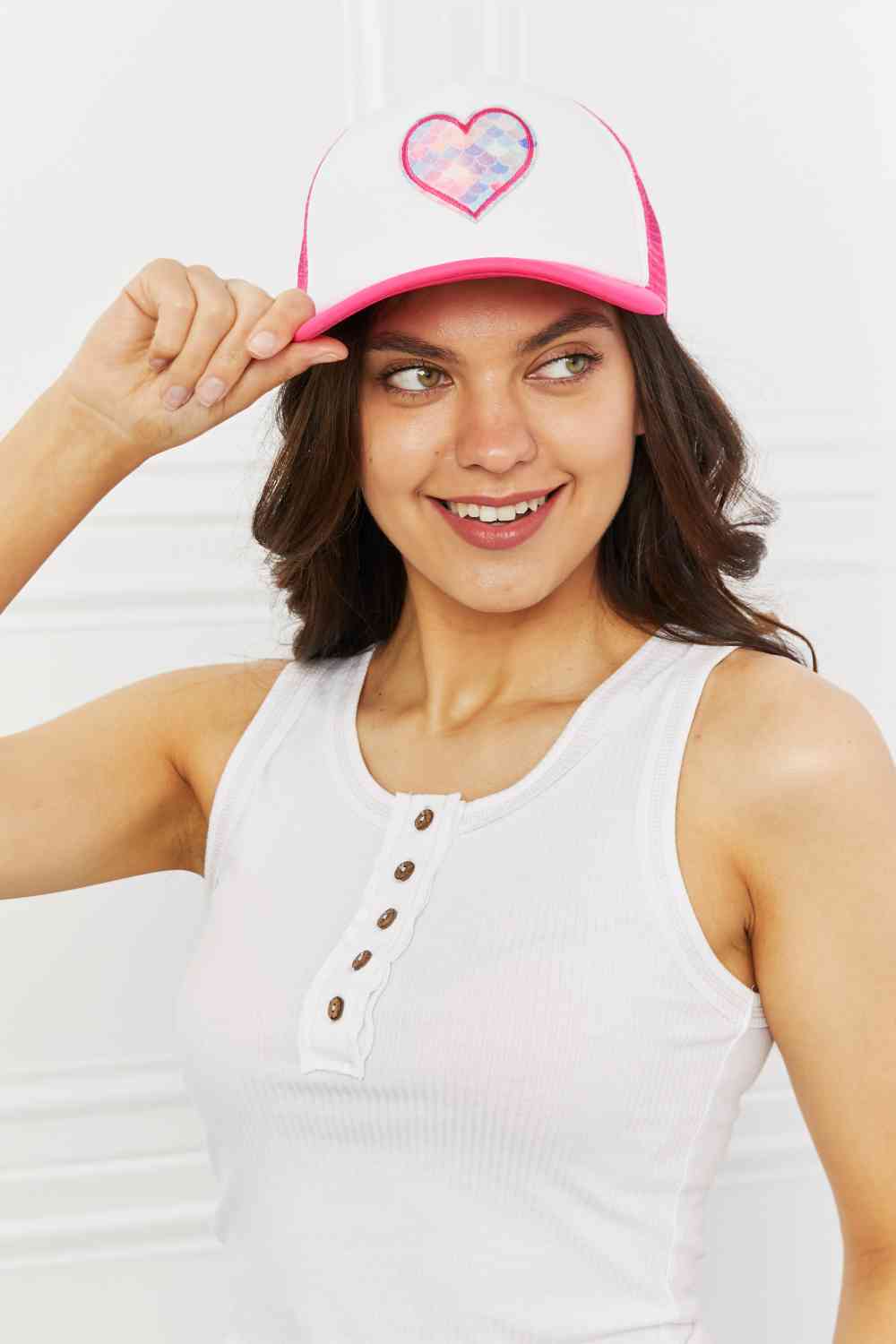 Fame Falling For You Trucker Hat in Pink - TRENDMELO