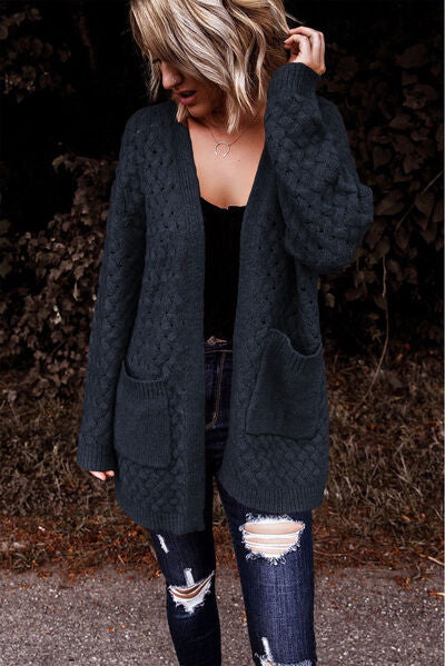 Open Front Dropped Shoulder Cardigan with Pockets - TRENDMELO