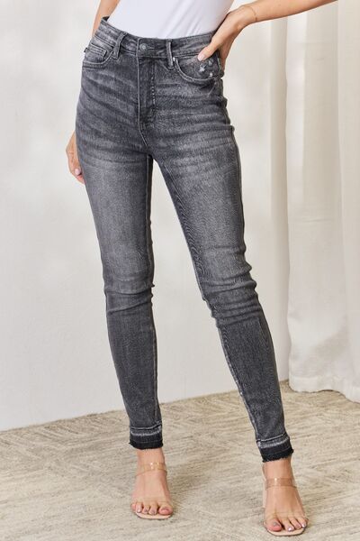 Judy Blue Full Size High Waist Tummy Control Release Hem Skinny Jeans - TRENDMELO