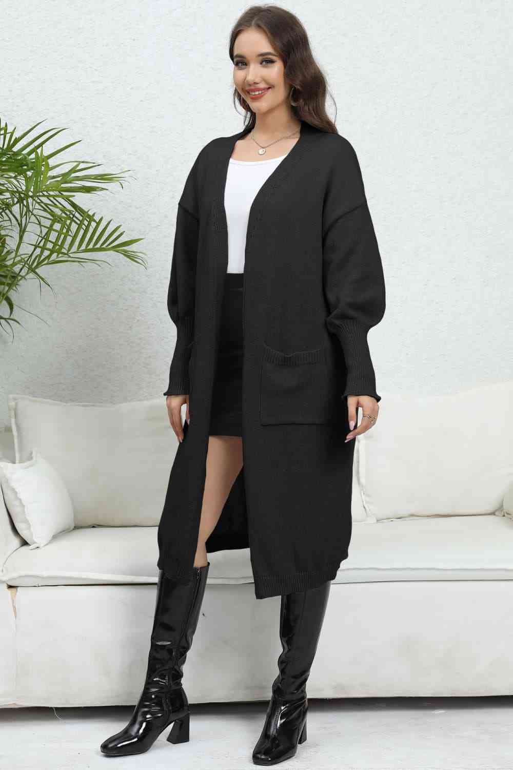 Open Front Dropped Shoulder Cardigan - TRENDMELO