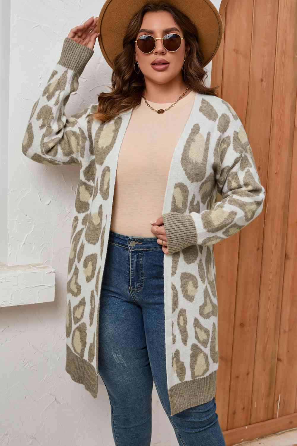 Plus Size Printed Long Sleeve Cardigan - TRENDMELO