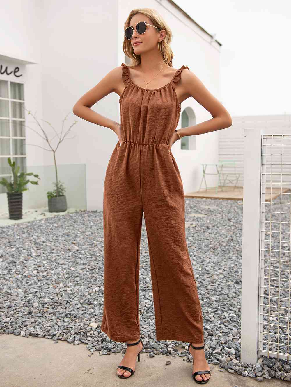 Round Neck Sleeveless Jumpsuit with Pockets - TRENDMELO