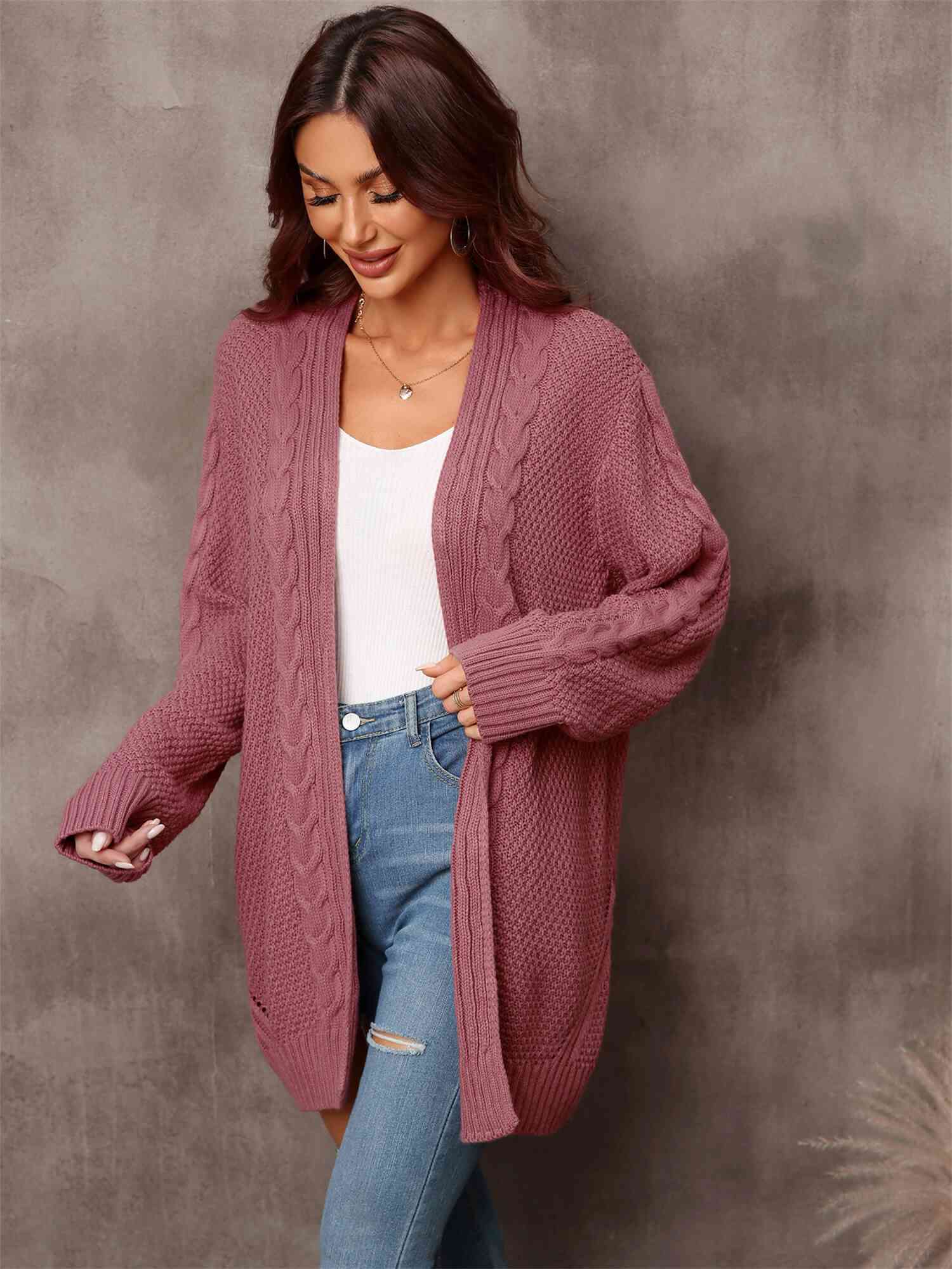 Warm Fall Mixed Knit Open Front Longline Cardigan - TRENDMELO