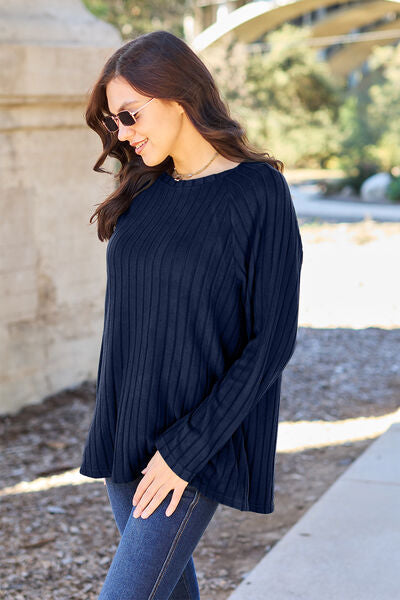 Basic Bae Full Size Ribbed Round Neck Long Sleeve Knit Top - TRENDMELO