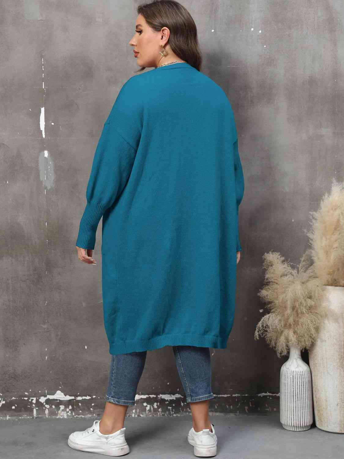 Plus Size Long Sleeve Pocketed Cardigan - TRENDMELO