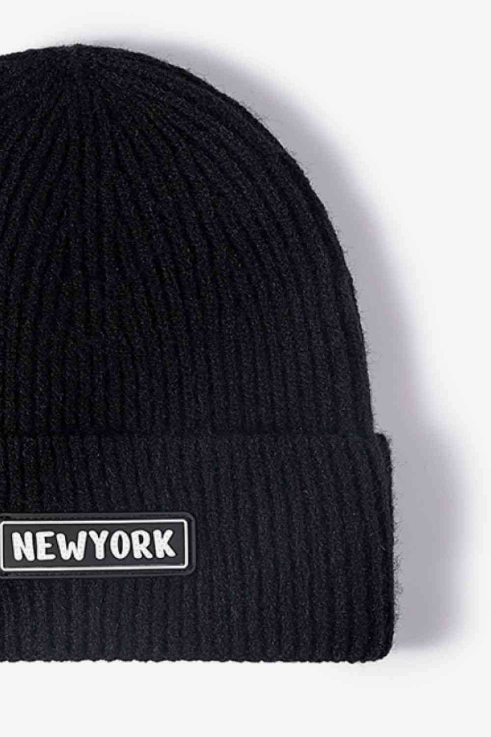 NEWYORK Patch Rib-Knit Cuffed Beanie - TRENDMELO