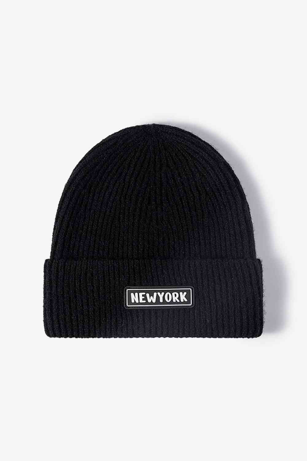 NEWYORK Patch Rib-Knit Cuffed Beanie - TRENDMELO