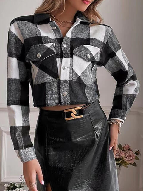 Plaid Collared Neck Button Down Jacket - TRENDMELO