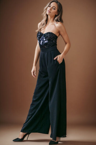 Sequin Tube Wide Leg Jumpsuit - TRENDMELO