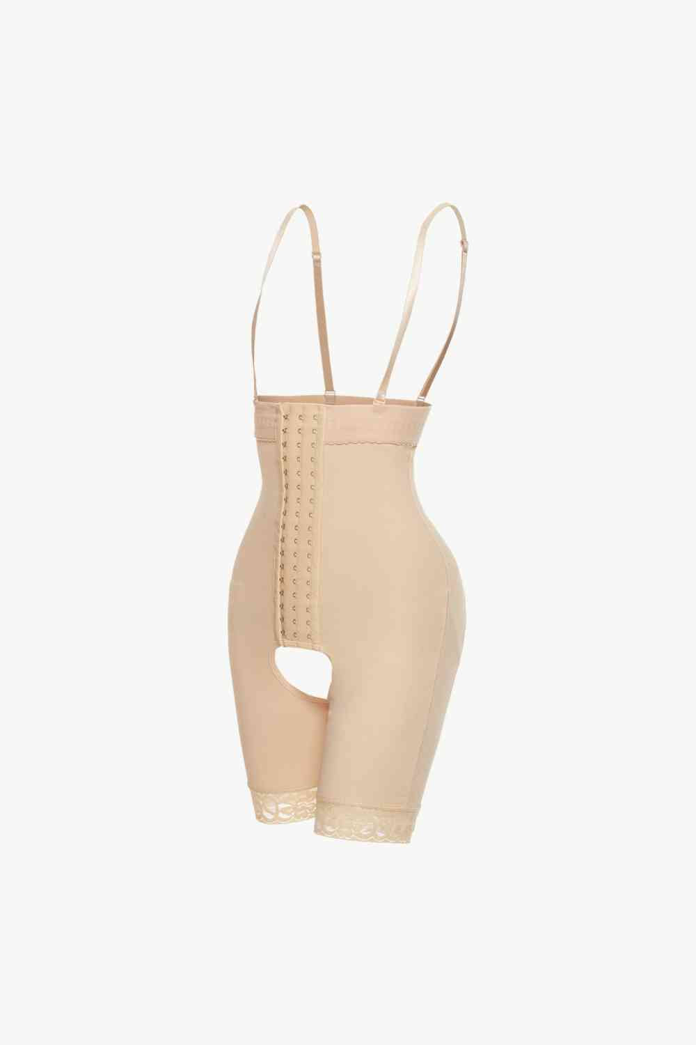 Full Size Hook-and-Eye Lace Trim Shaping Bodysuit - TRENDMELO