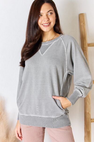 Zenana French Terry Long Sleeve Sweatshirt - TRENDMELO