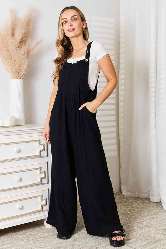 Basic Bae Wide Leg Overalls with Pockets - TRENDMELO