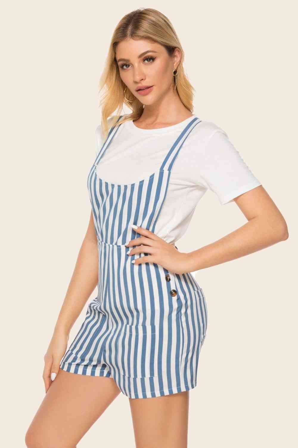 Striped Scoop Neck Romper - TRENDMELO